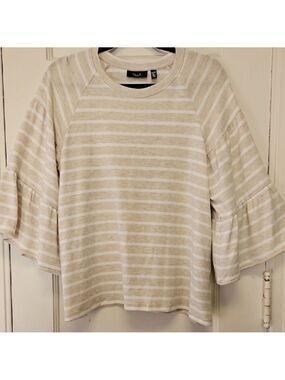 ELLA RAFAELLA Beige Striped Knit Top Bell Sleeves Size Small
